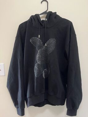Acme de la vie heavyweight Black Hooded Sweatshirt with Distressed Bunny Graphic